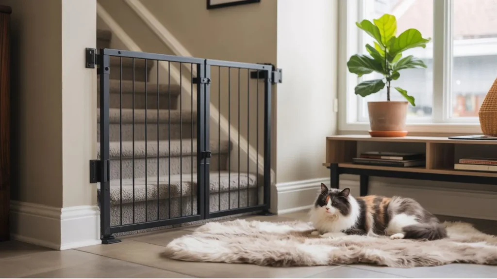 Cat Lying On Rug Near Pet Gate 1024x576