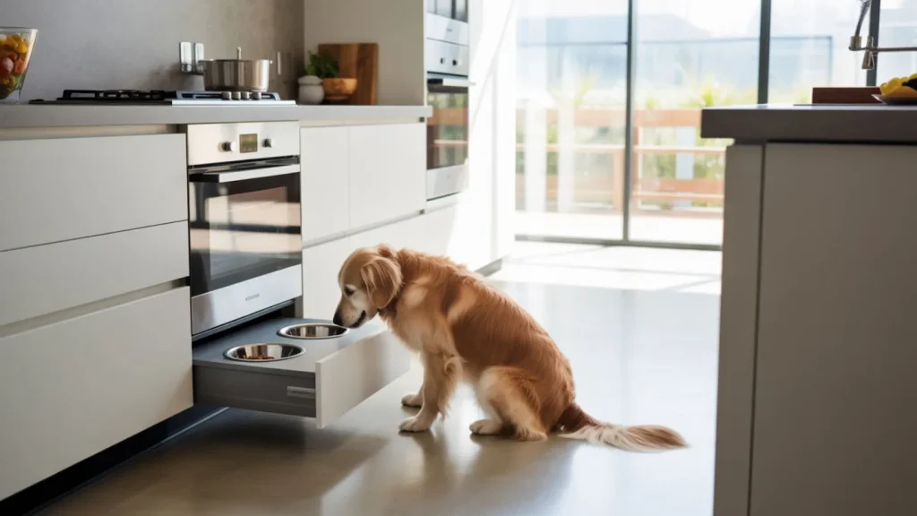Dog Sitting By Built In Kitchen Feeding Station 1024x576
