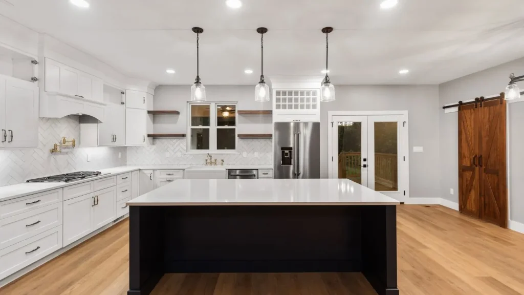 Modern White Kitchen With Large Island 1024x576
